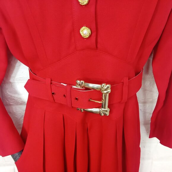 Vintage '80s Nina Piccalino Dress Power Shoulder Cut-outs Pockets Pleats (M/8) - Picture 5 of 15